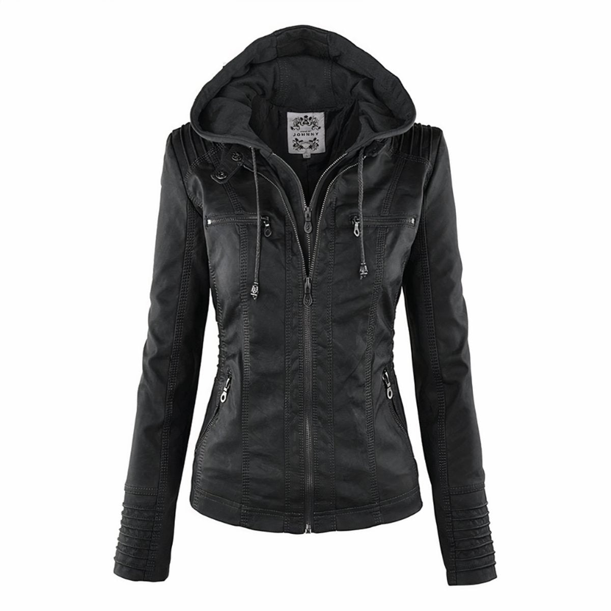 Jaqueta Feminina Biker com Capuz Removível Forro Térmico