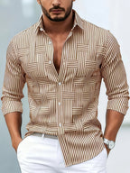 Camisa Masculina Listrada Manga Longa Vintage