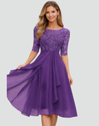 Vestido Midi de Festa Mulher | Renda, Manga Três Quartos | Corte Regular