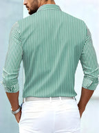 Camisa Masculina Listrada Manga Longa Vintage