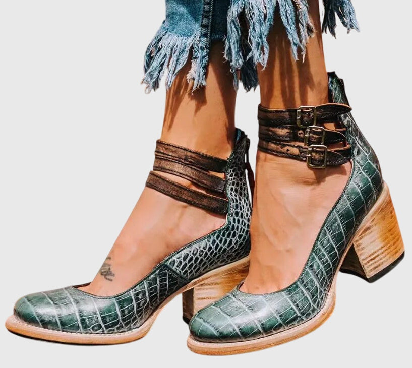 Florine | Botas Femininas Tornozelo Salto Bloco Fivelas