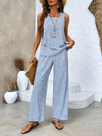 Conjunto feminino duas peças calça e top fluido em várias cores