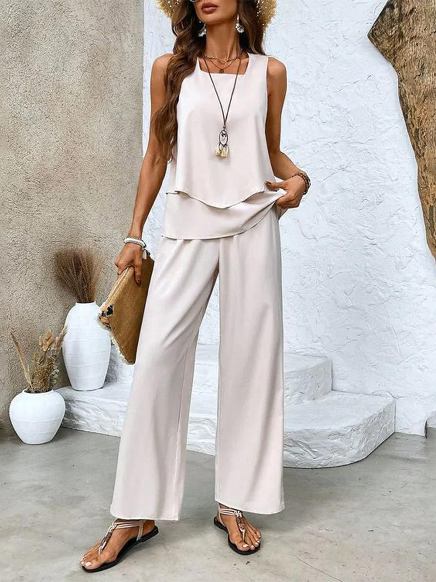 Conjunto feminino duas peças calça e top fluido em várias cores