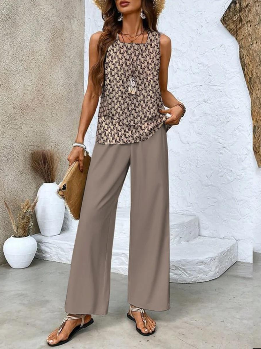 Conjunto feminino duas peças calça e top fluido em várias cores
