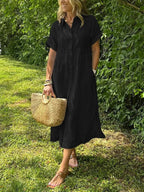 Greta | Vestido Longo Feminino Maxi Botões Frontais
