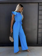 Mulher Jumpsuit Perna Larga Mangas Borboleta