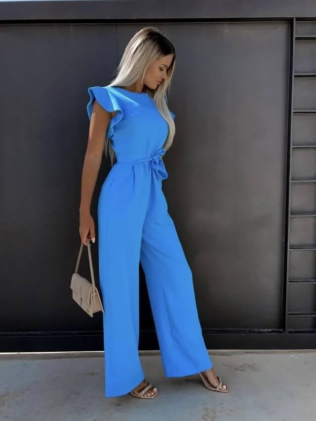 Mulher Jumpsuit Perna Larga Mangas Borboleta