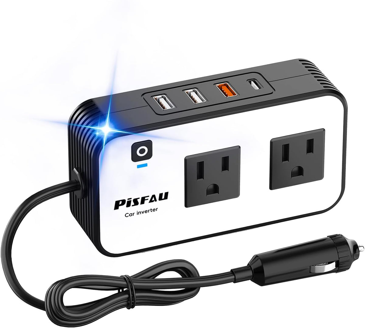 Indra | Inversor de Carro 200W | DC 12V para 220V AC | USB-C e Carregamento Rápido