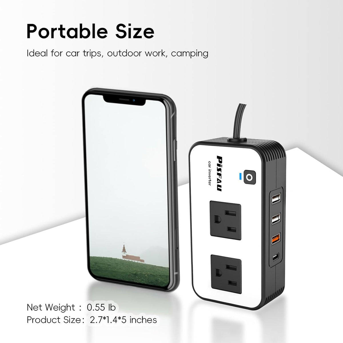 Indra | Inversor de Carro 200W | DC 12V para 220V AC | USB-C e Carregamento Rápido