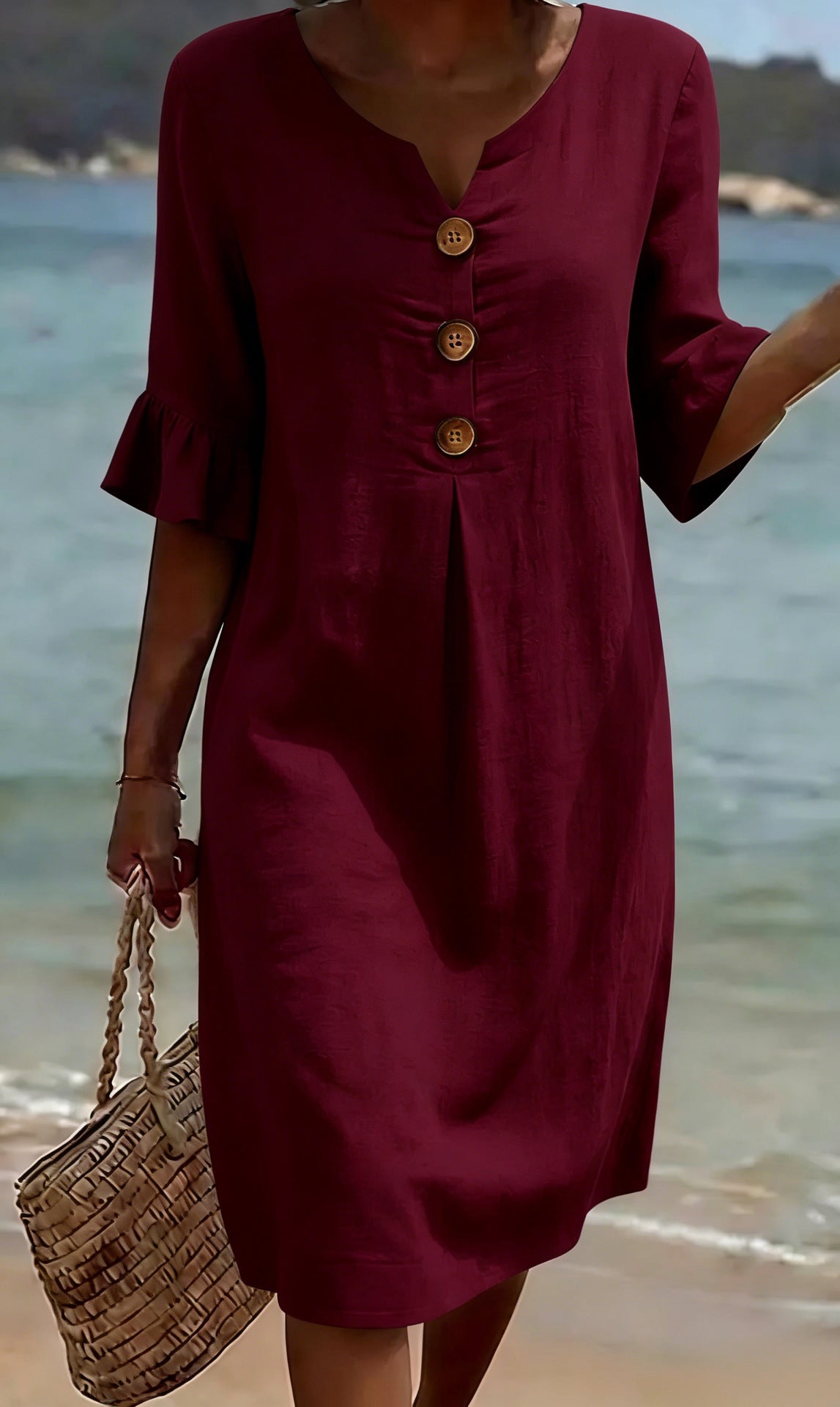 Vestido de Algodão e Linho para Mulher Verão | Botões, Solto, Respirável