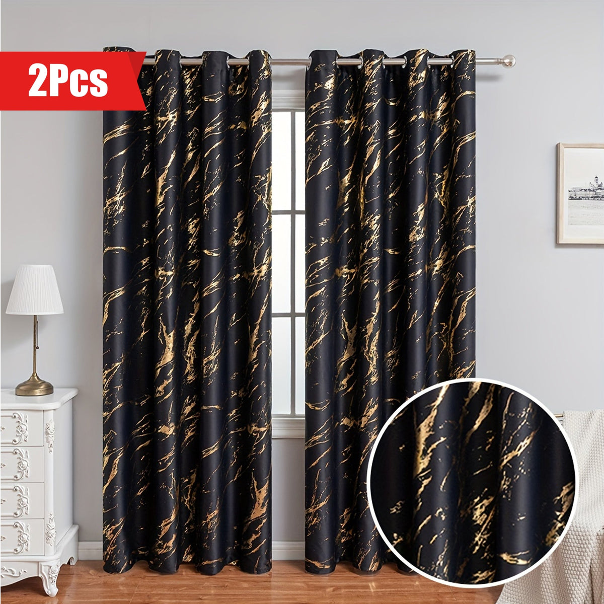 Aria | Cortinas Blackout | Estampa Mármore Bronzeado, 2 Peças | Sala e Quarto