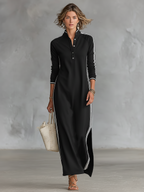 Vestido Maxi Sweatshirt Gola Colarinho Feminino Minimalista