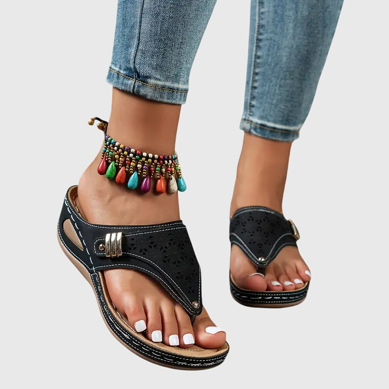 Bea | Sandálias Ortopédicas Femininas Cunha Slip-On Suporte Plantar