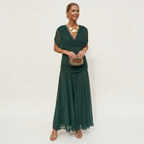 Vestido Comprido Mulher | Decote em V, Cintura Definida | Fluido