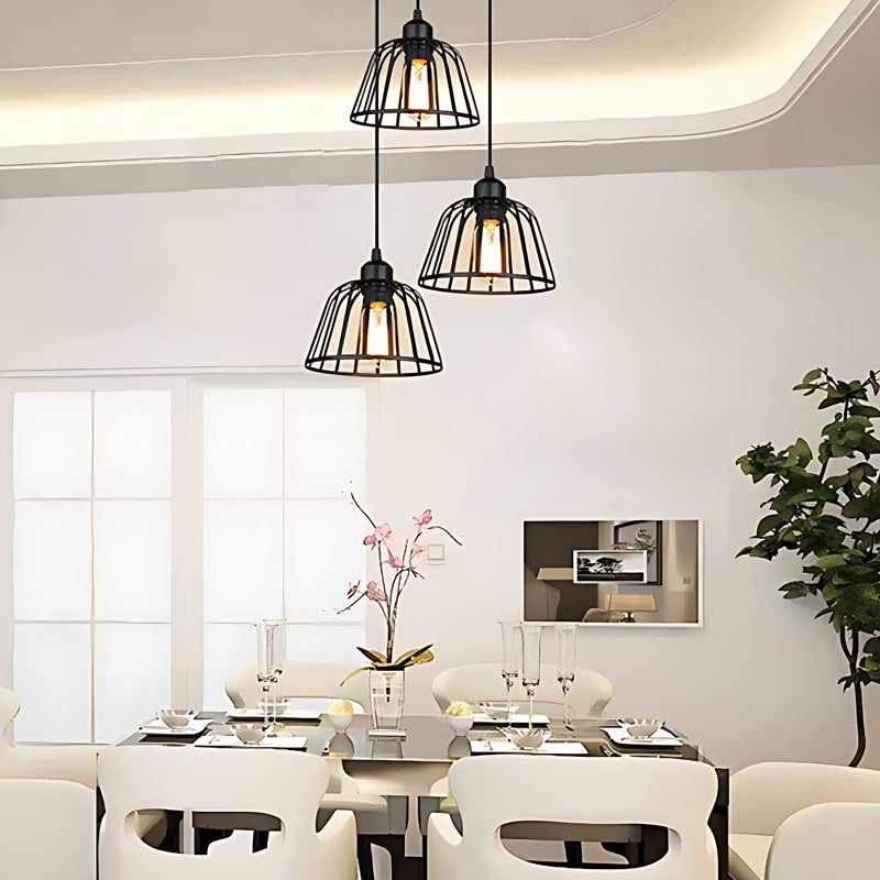 Wynne | Lustre LED Industrial Retro | Gaiola de Ferro Preto | 1 ou 3 Luzes