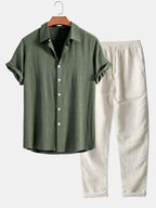 Conjunto Masculino Linho Algodão Camisa e Calça
