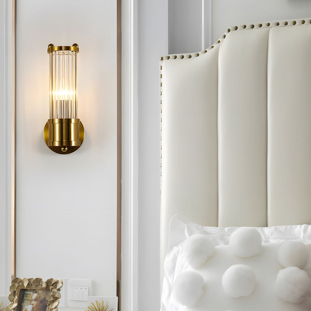 Iris | Candeeiro de Parede Moderno | Vidro Cilíndrico, 1 ou 2 Luzes | Cromado e Dourado