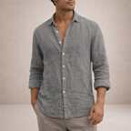 Camisa de Linho Homem | Ajuste Regular, Gola Aberta