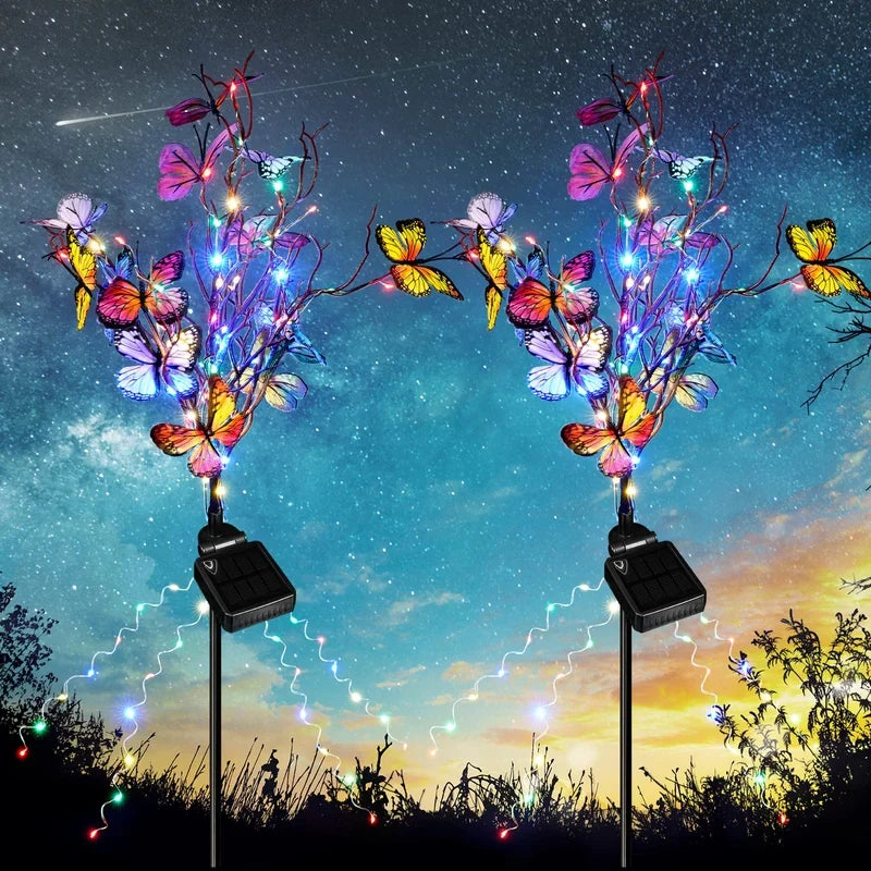 Maren | Luzes Solares de Borboleta para Jardim | 2 Pacotes, 56 LEDs, IP65 | Decoração Externa