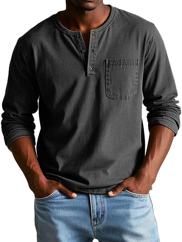 Homem Camisa Henley Manga Longa Relaxada