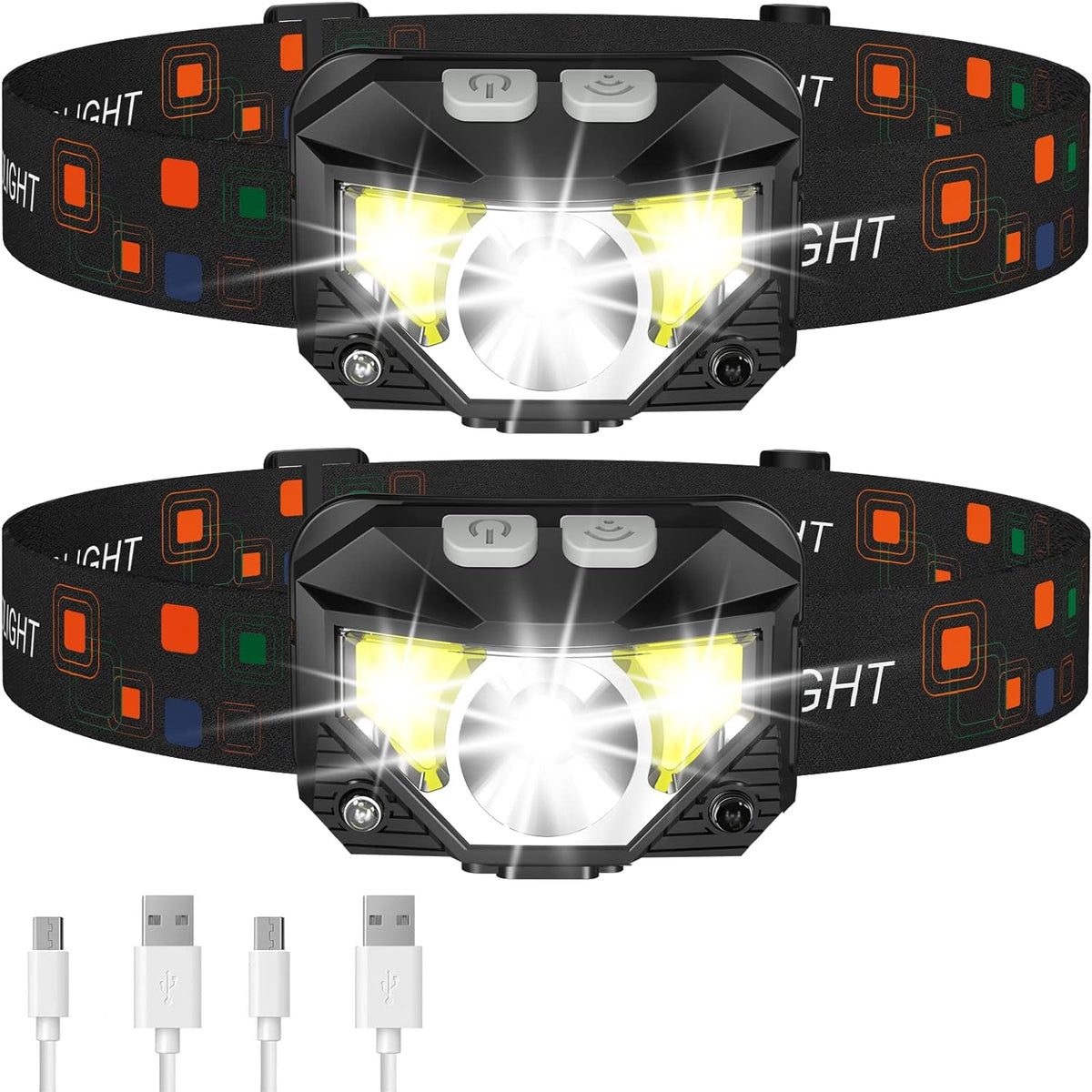 Zinnia | Lanterna Frontal LED Recarregável | Sensor de Movimento, 1200 Lúmens | Pack 2