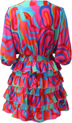 Vestido Feminino Midi Evasê Decote V Franzido