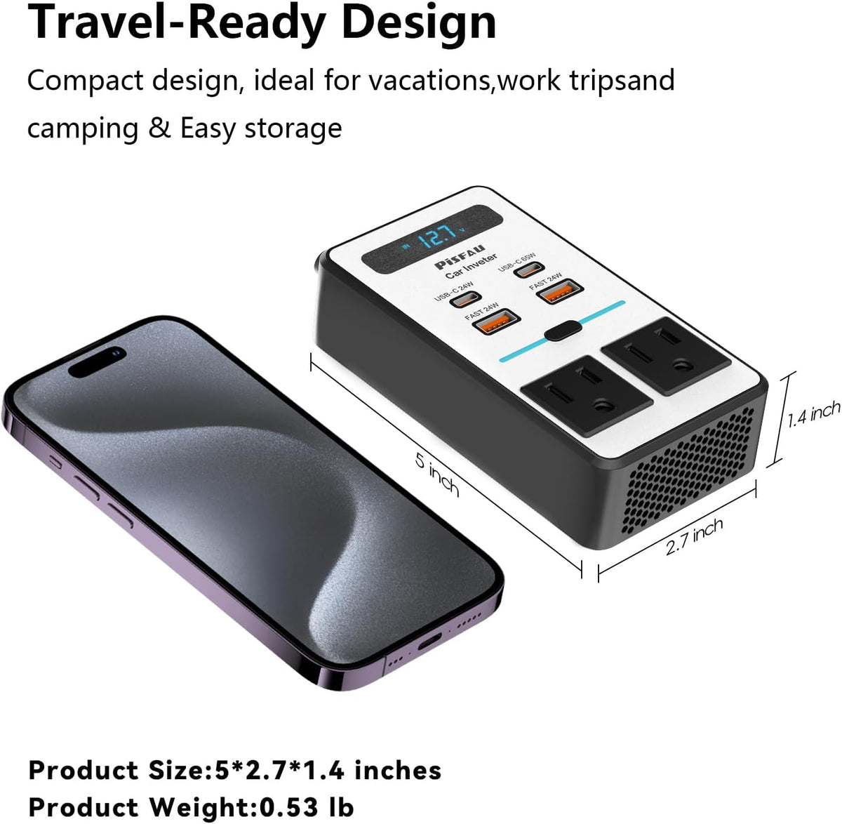 Indra | Inversor de Carro 200W | DC 12V para 220V AC | USB-C e Carregamento Rápido