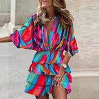 Vestido Feminino Midi Evasê Decote V Franzido