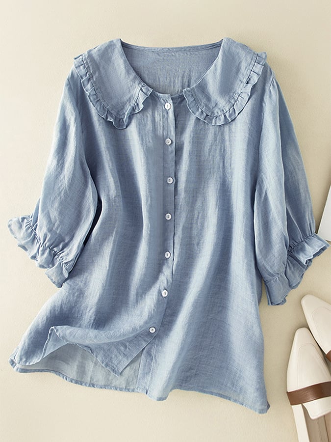 Cassia | Blusa Feminina Gola Folhada com Botões