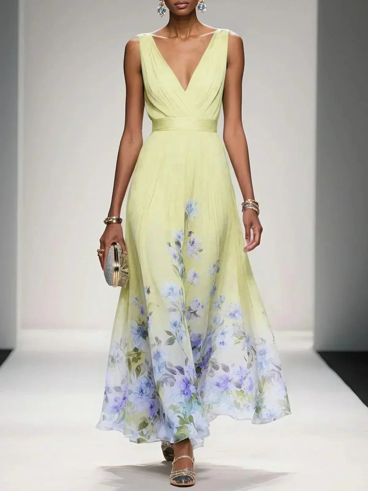 Inez | Vestido Floral Convidada de Casamento Decote V