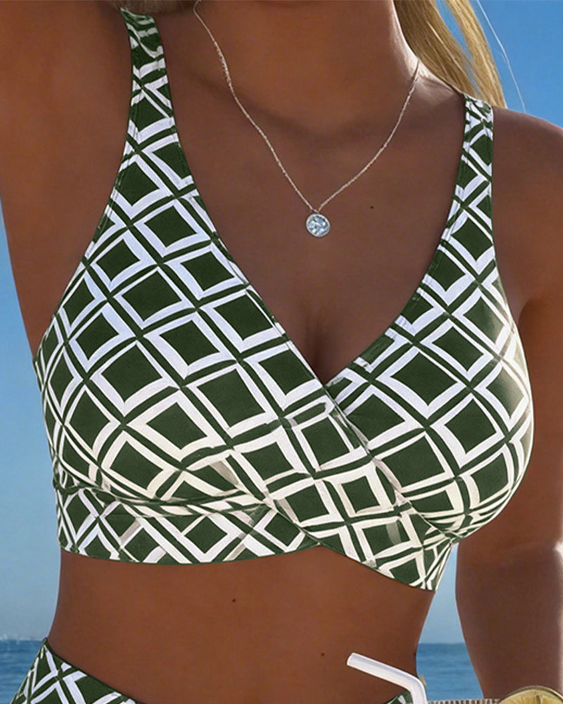 Bikini Feminino Xadrez Sem Aro Calcinha Alta