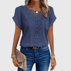 Nova | Blusa Feminina Meia Malha Rendada Decote Redondo
