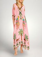 Iris | Vestido Feminino Estampa Coqueiro Ombro Caído