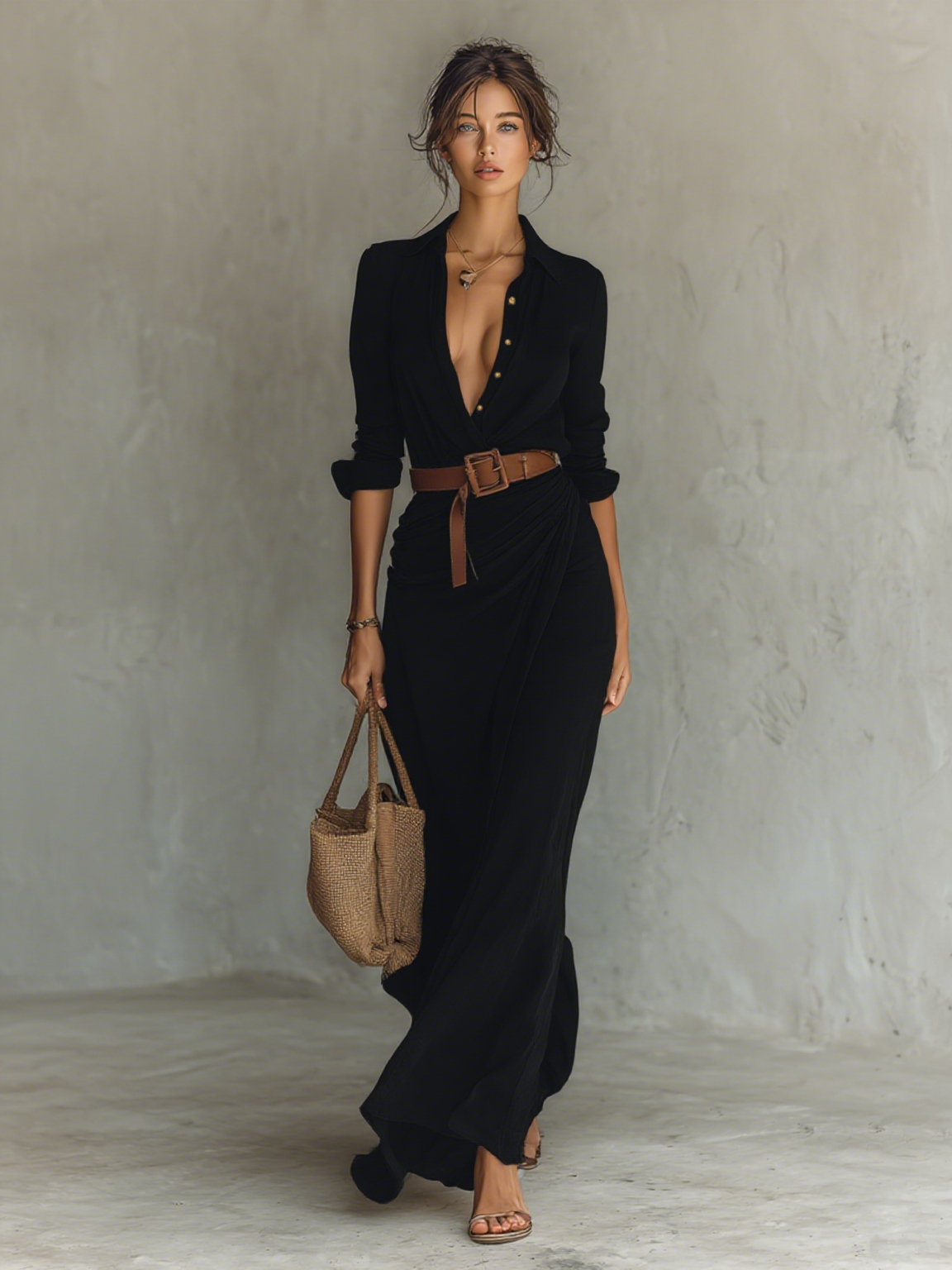 Wenna | Vestido Longo Casual Gola Lapela
