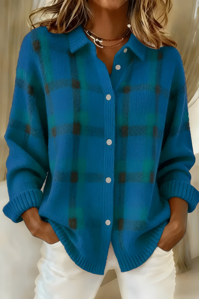 Perla | Mulher Cardigan Tricot Xadrez Relaxed Fit