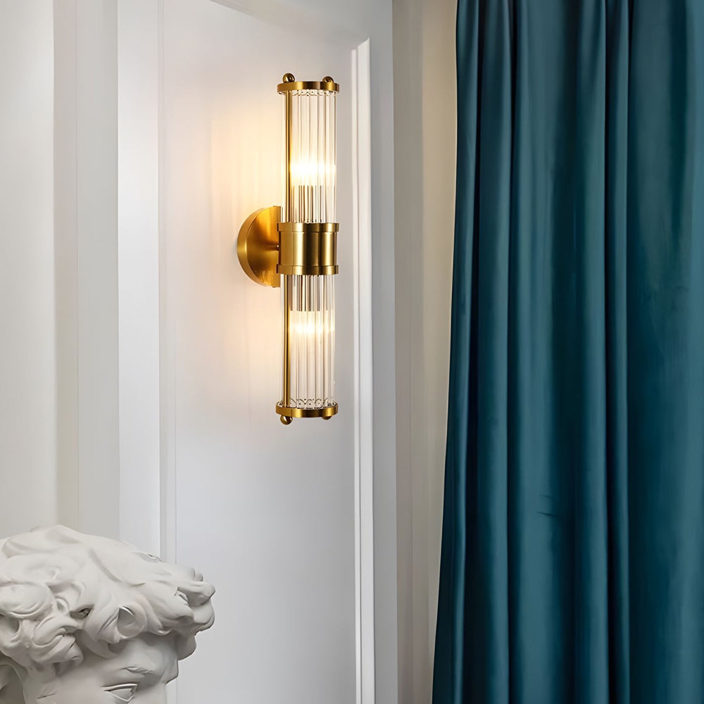 Iris | Candeeiro de Parede Moderno | Vidro Cilíndrico, 1 ou 2 Luzes | Cromado e Dourado