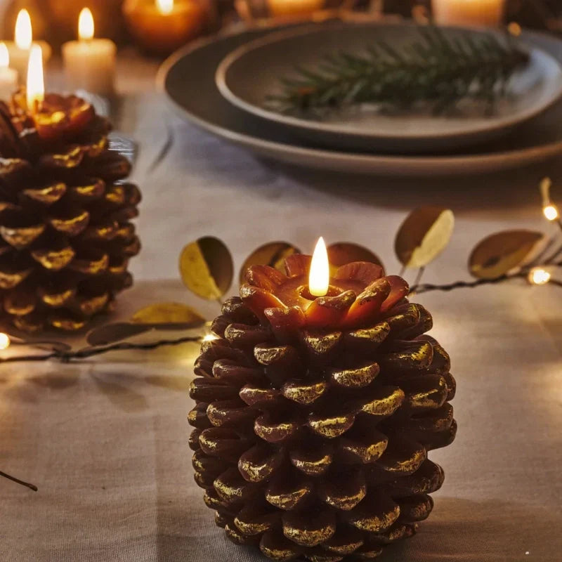 Wenna | Velas LED Decorativas | Design de Pinha, Efeito Chama Realista | Set de 2