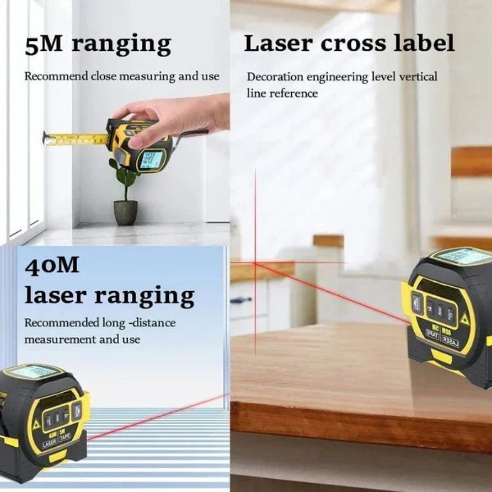 Perla | Fita Métrica Laser 3 em 1 | Infravermelha, Digital, Retroiluminada | Amarelo e Azul