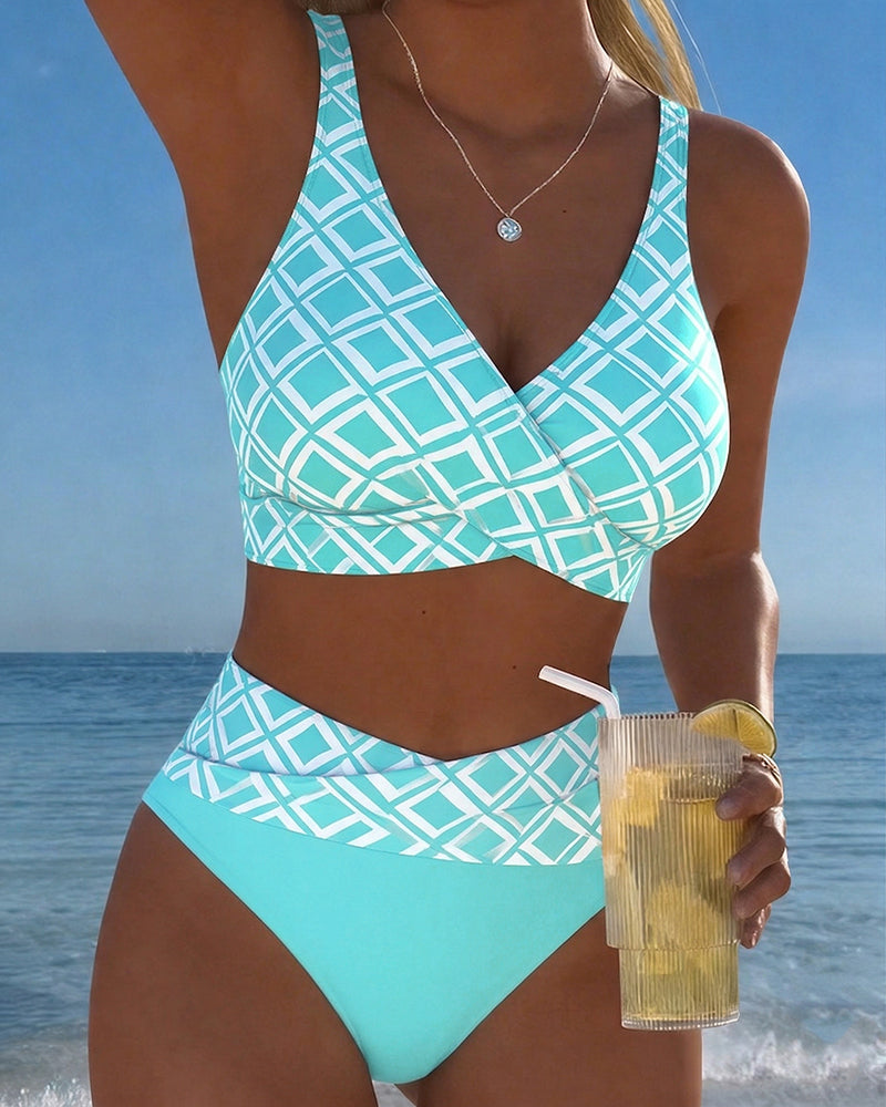 Bikini Feminino Xadrez Sem Aro Calcinha Alta