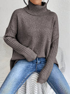Mulher Camisola Tricot Gola Alta Assimétrica