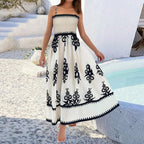 Jolie | Vestido Maxi Feminino Boho Smockado Decote Quadrado Estampado
