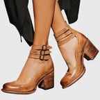 Florine | Botas Femininas Tornozelo Salto Bloco Fivelas