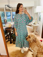 Ondine | Mulher Vestido Maxi Boho Estampado Geométrico Decote V