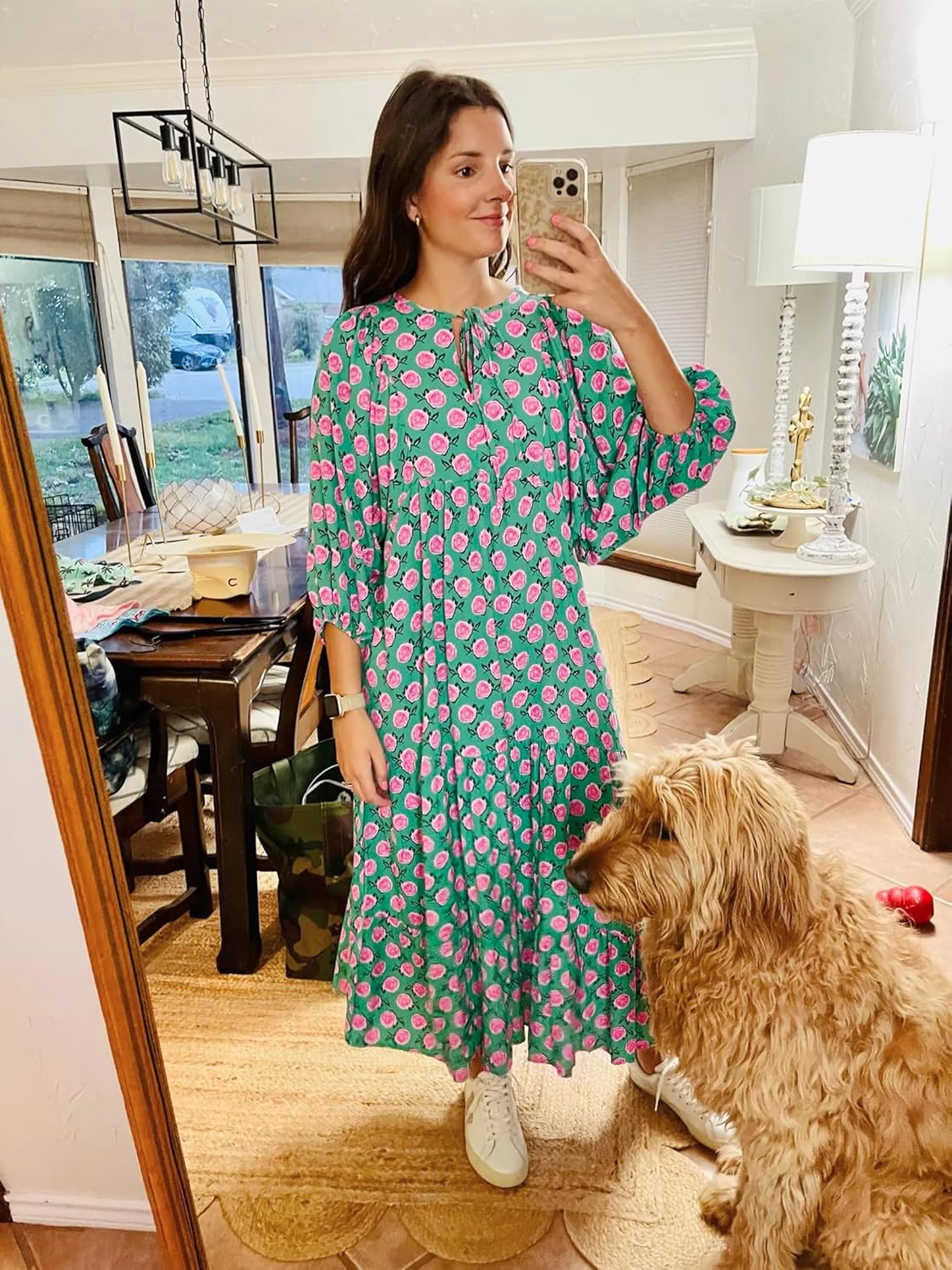 Ondine | Mulher Vestido Maxi Boho Estampado Geométrico Decote V