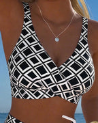 Bikini Feminino Xadrez Sem Aro Calcinha Alta