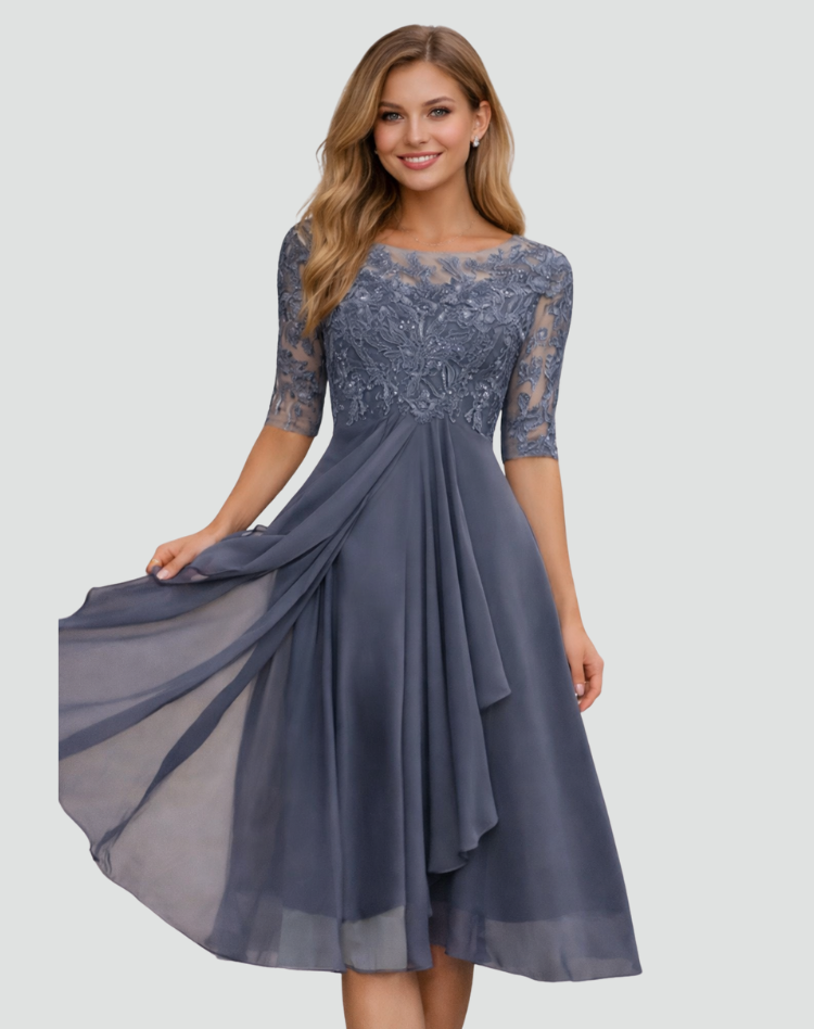 Vestido Midi de Festa Mulher | Renda, Manga Três Quartos | Corte Regular
