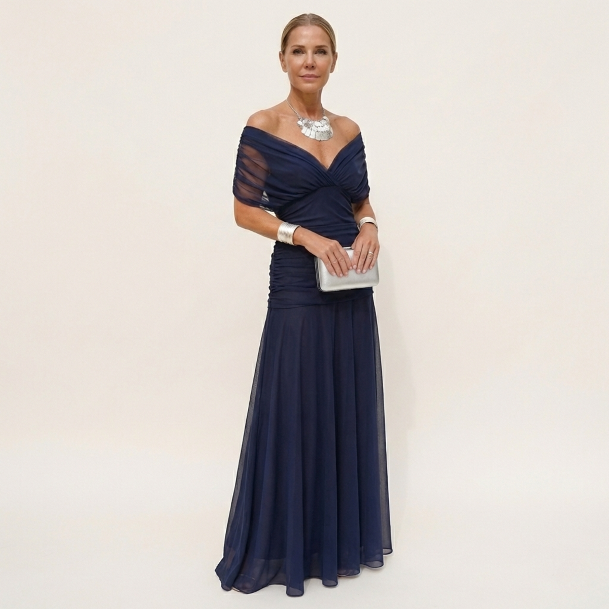 Vestido Comprido Mulher | Decote em V, Cintura Definida | Fluido