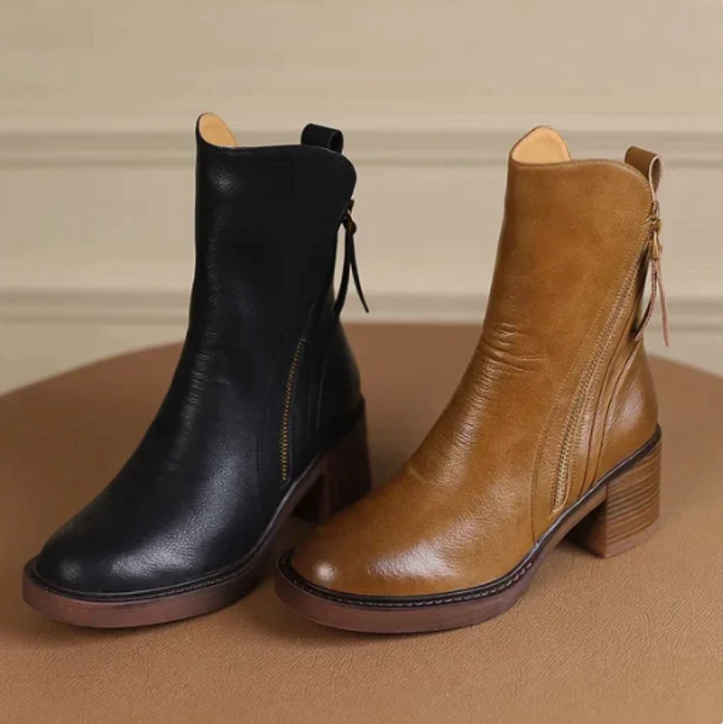 Cora | Mulher Couro Bota Ankle Salto Bloco