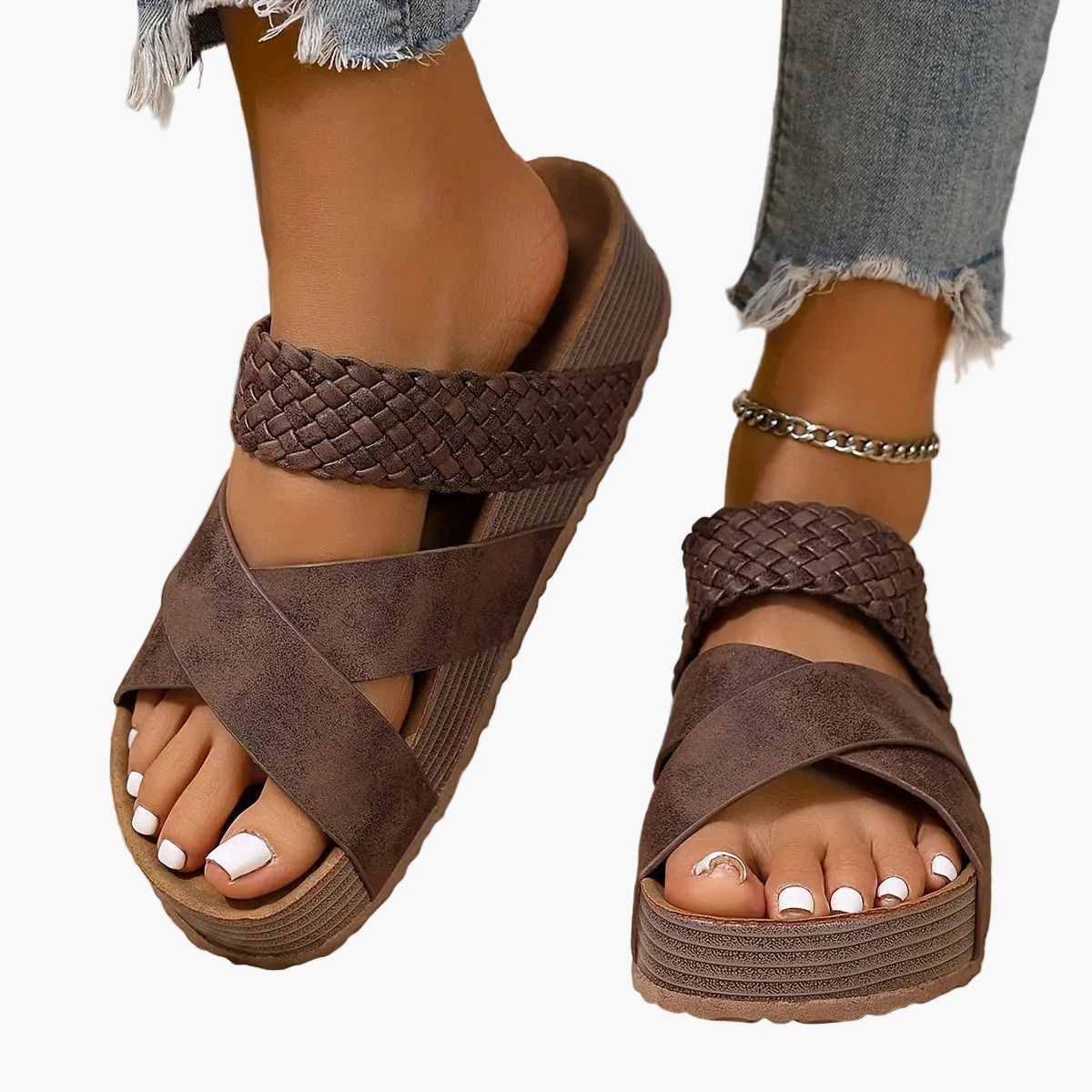 Sandálias Plataforma Femininas | Tiras Entrelaçadas, Estilo Casual