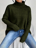Mulher Camisola Tricot Gola Alta Assimétrica